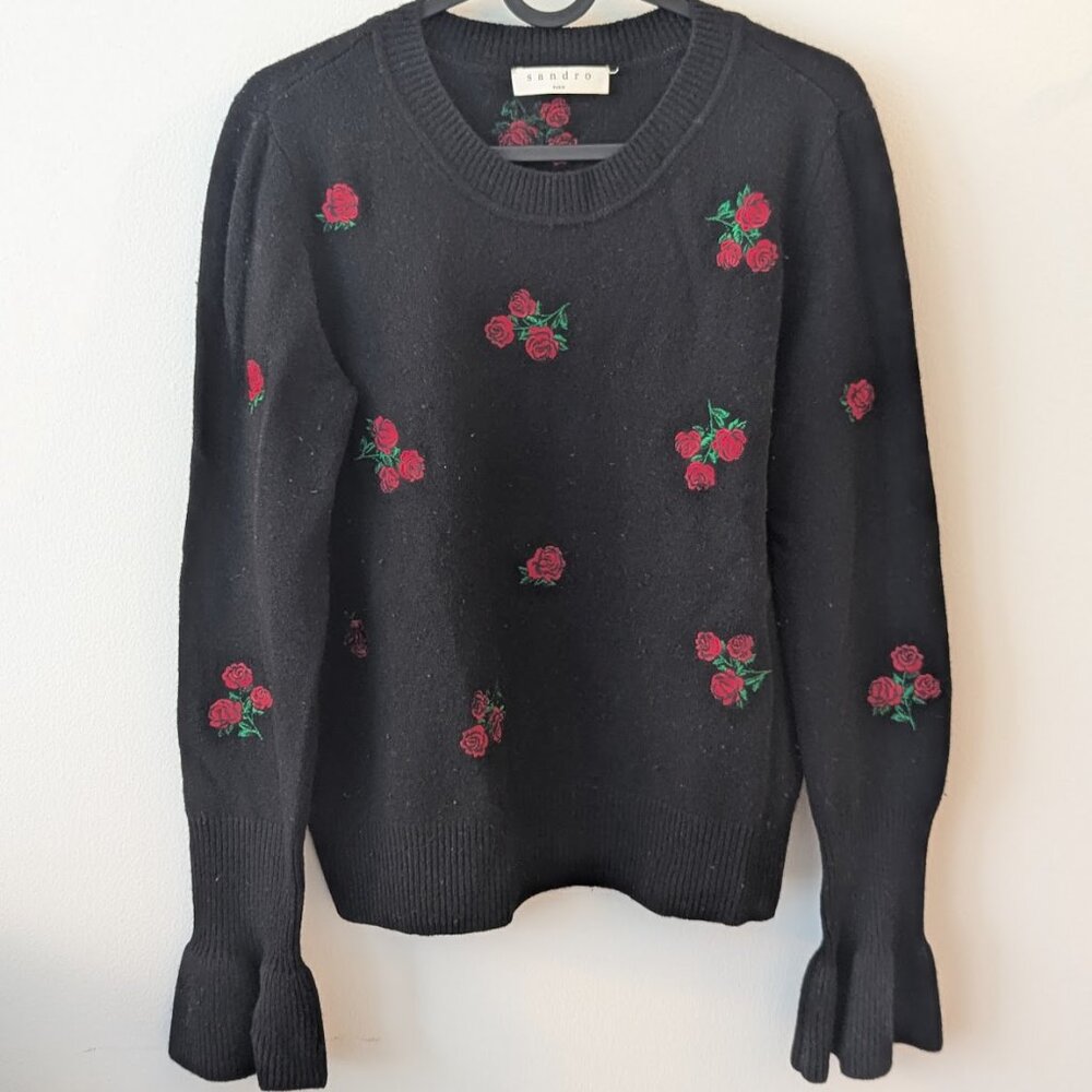 Black Sandro sweater with roses